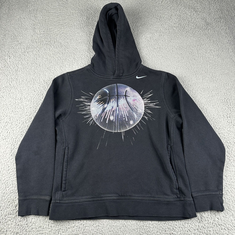 Nike Hoodie Boys Large Black Basketball Pullover Sweatshirt Swoosh
